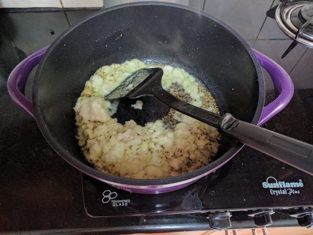 Onion paste added to the oil